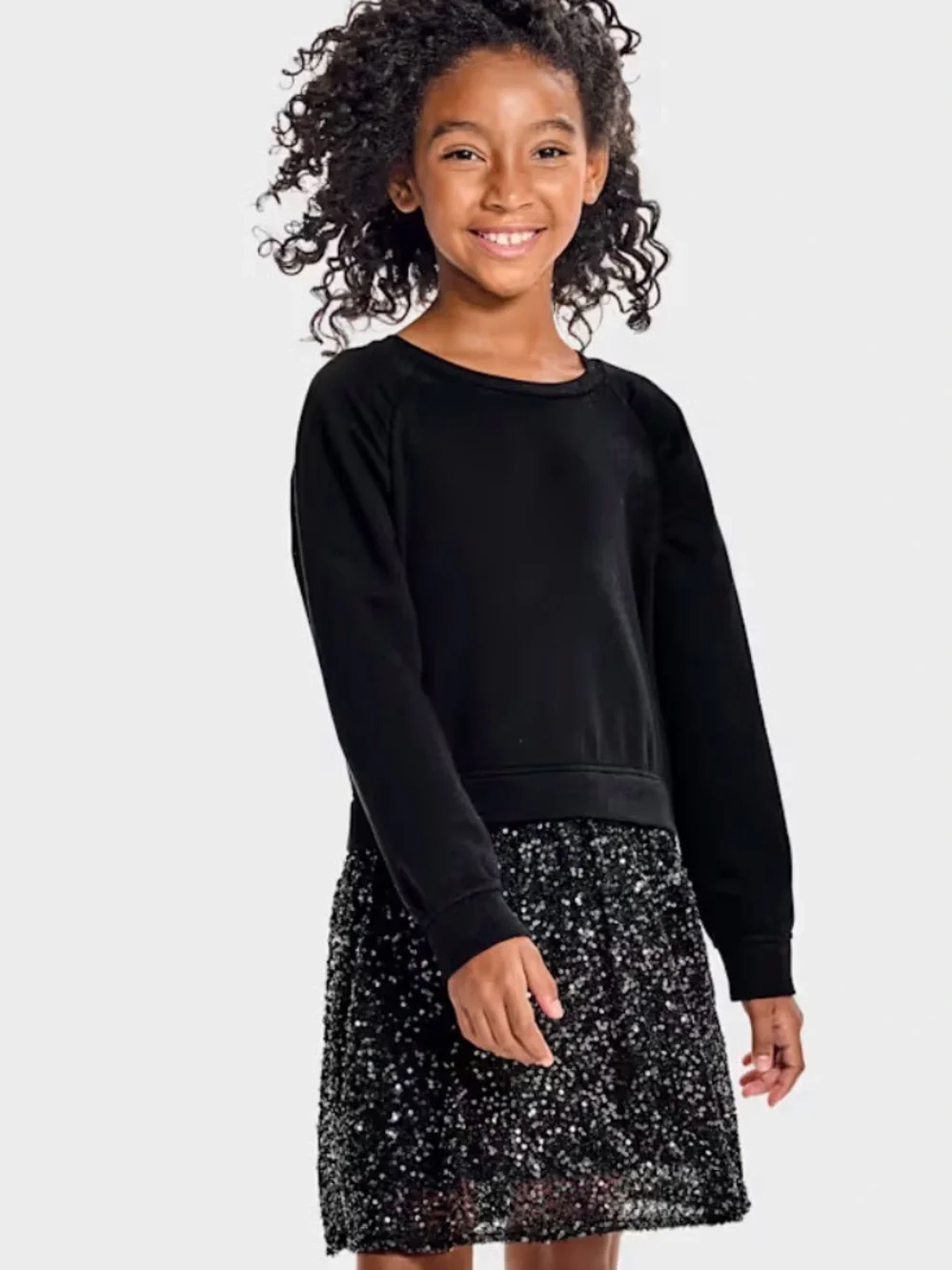 The Children's Place Black Sequin Skirt Sweatshirt Dress